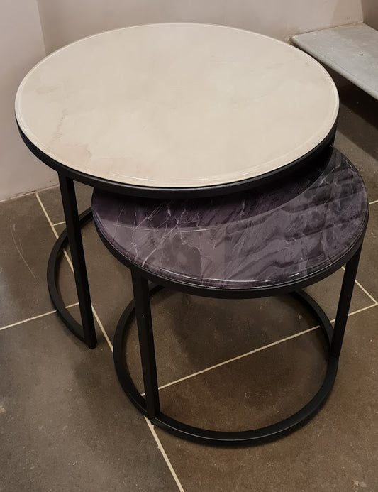 Nesting Tables with Black Base and Marble Finish Tops