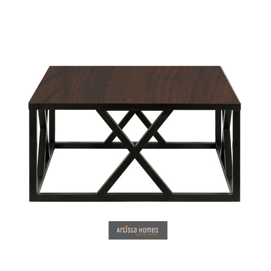Roman Black Coffee Table with a Wood Finish Top