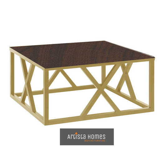 Roman Gold Coffee Table with Wood Finish Top