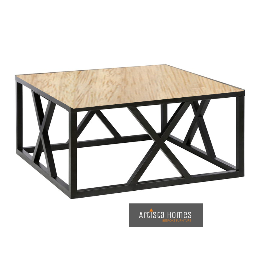 Roman Black Coffee Table with a Wood Finish Top