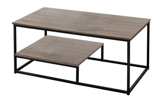 Cornered Coffee Table Black and Wood Finish Top and Shelf