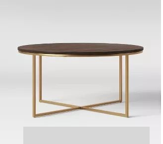Gold Cross and Zero Coffee Table with Wood Top
