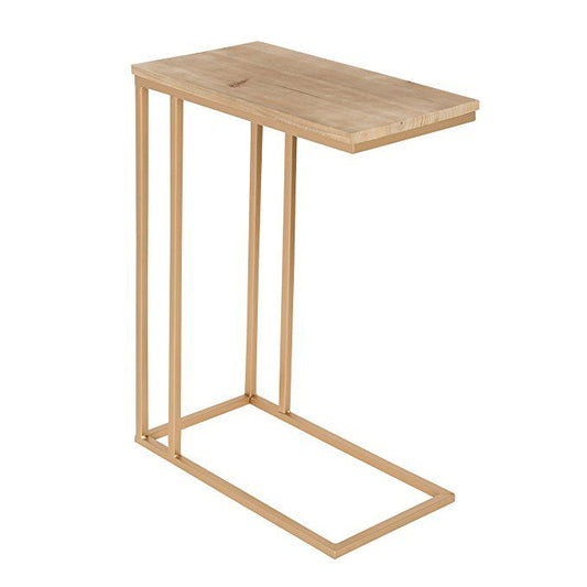 C End Side Table in Gold with Wood Finish Top